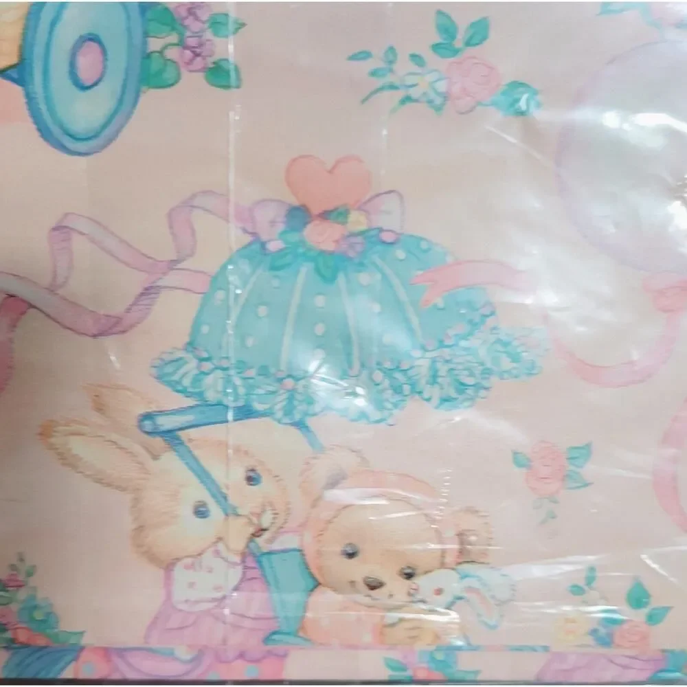 vintage hallmark Teddy Bear Bunny Rabbits ambassador pink 90s wrapping paper
